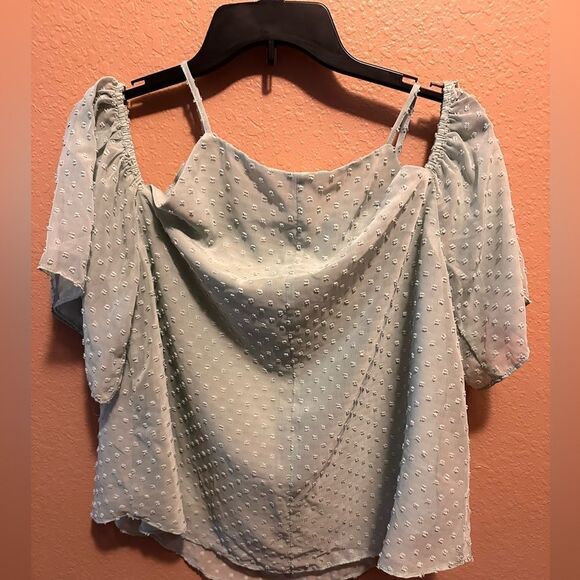 Krazy Kay light green chiffon off the shoulder blouse - Picture 3 of 11